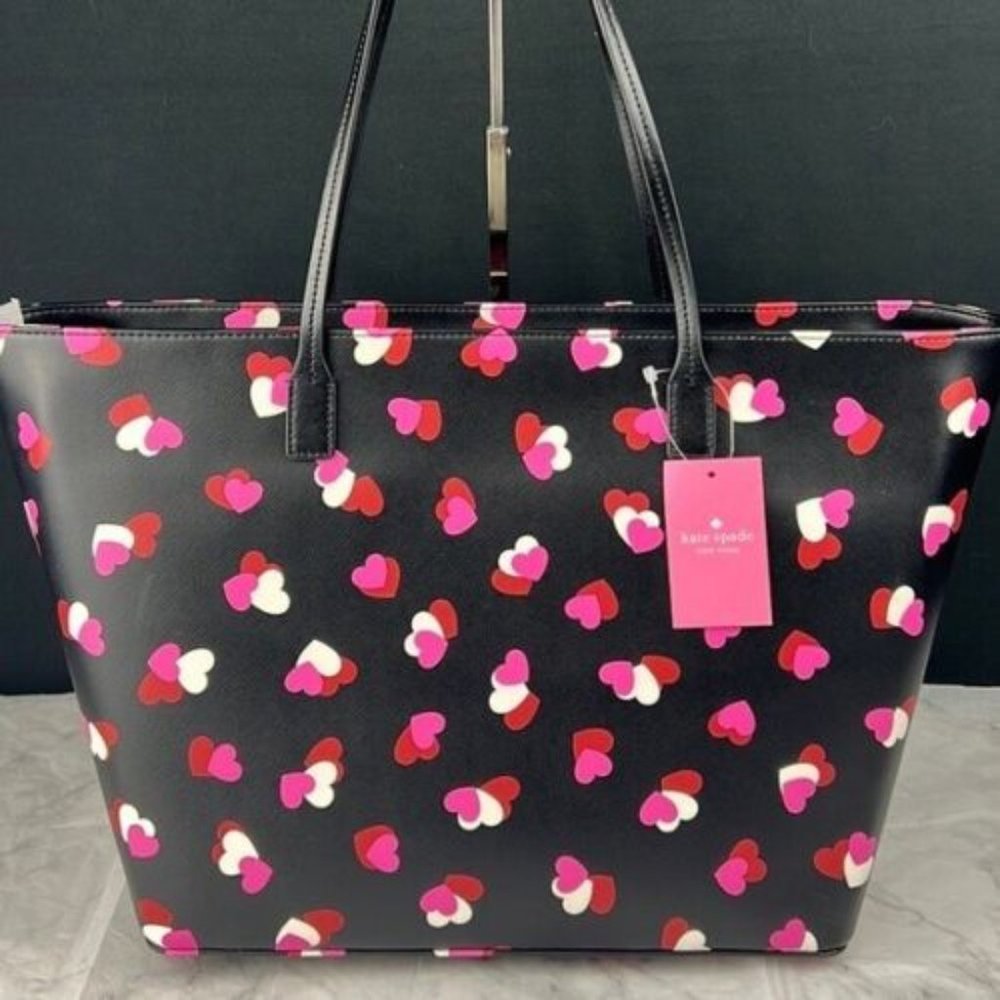 KATE SPADE | FLUTTER HEARTS | BLACK PINK TOTE BAG | STYLE # KA265 | New